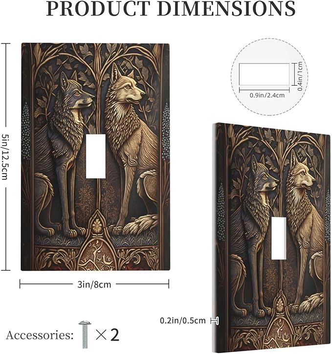 Medieval Wolves Animal Vintage Print Decorative Light Switch Cover 1 Gang Single Toggle Device Electrical Faceplate Switchplates Decorator Outlet Wall Plate for Farmhouse Home Decor
