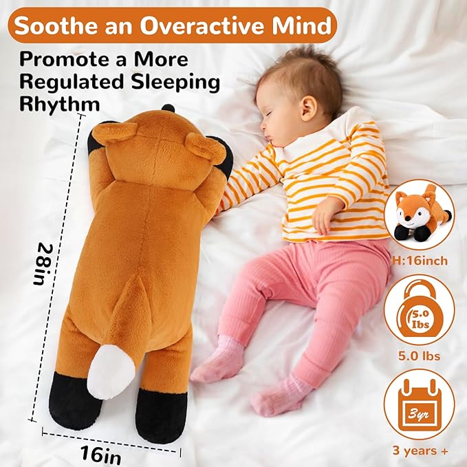 gnomantic Fox Weighted Stuffed Animals - 28 Inch 5.0 Pounds Weighted Plushies Fox - Large Plush Stuffed Animals Pillow - Cute Plush Toys Gifts for Kids & Adults