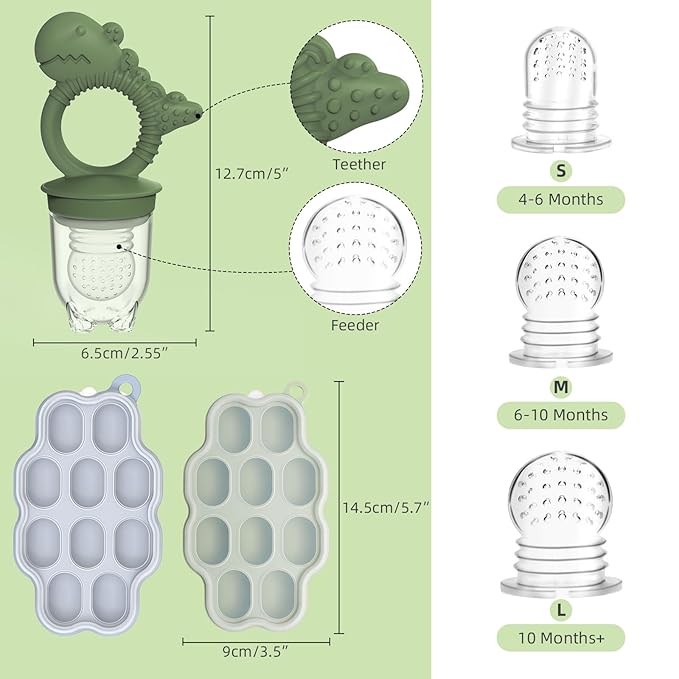 Baby Breastmilk Popsicle Molds & Fruit Feeder Pacifier, Silicone Baby Food Freezer Tray Storage Containers for Infant Teething Self Feeding