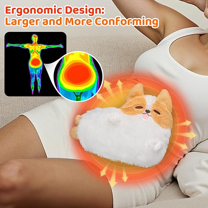 Corgi Microwavable Unscented 0.75lbs Volcanic Rock Heating Pad 50-Minute Lasting Warmth Perfect Fit Heatable Stuffed Animals Plush for Period Cramps Menstruation Stress Relief Gifts for Girls Women