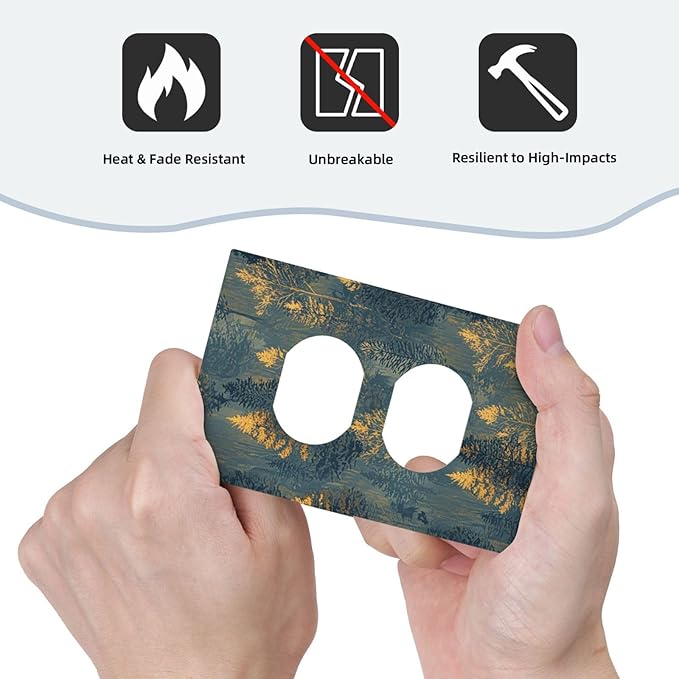 Decorative Outlet Covers with Golden Trees & Abstract Gradient Forest Landscape Design 1 Gang Duplex Light Switch Cover Plate Unique Wall Plates Switchplate Cover for Blue Retro Home Decor