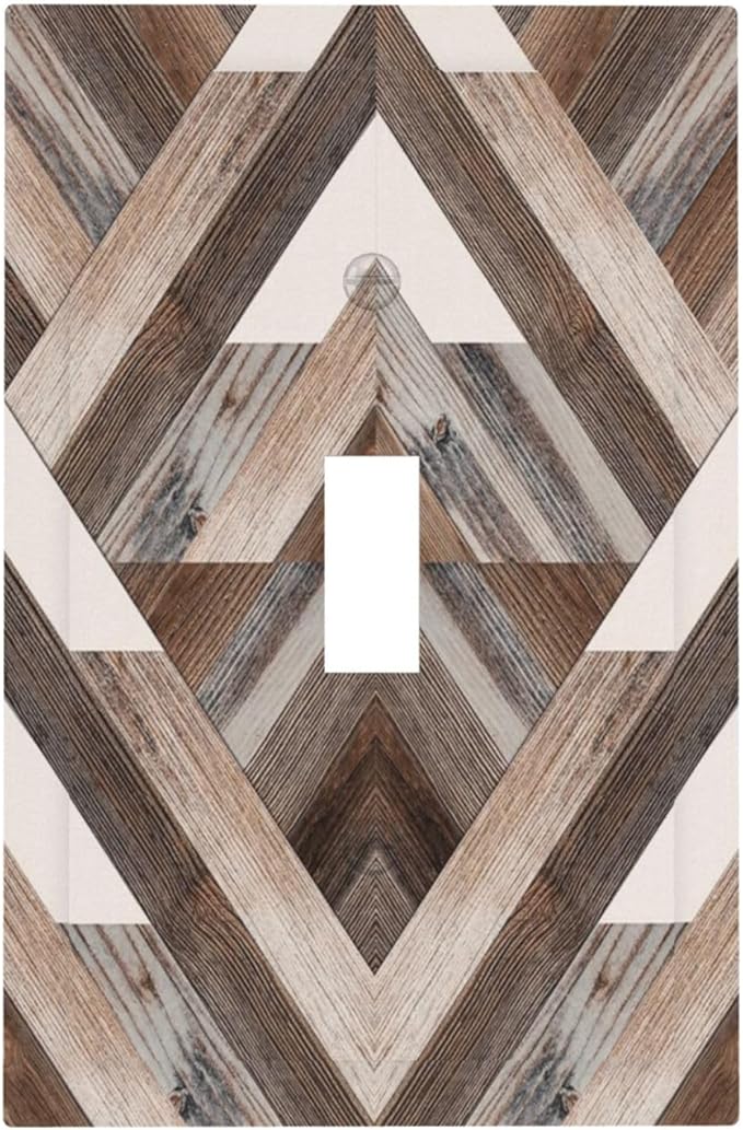 Polygon Collage Abstract Shapes Rustic Wood Panel Print Decorative Light Switch Cover 1 Gang Single Toggle Device Electrical Faceplate Switchplates Decorator Outlet Wall Plate for Farmhouse Bedroom