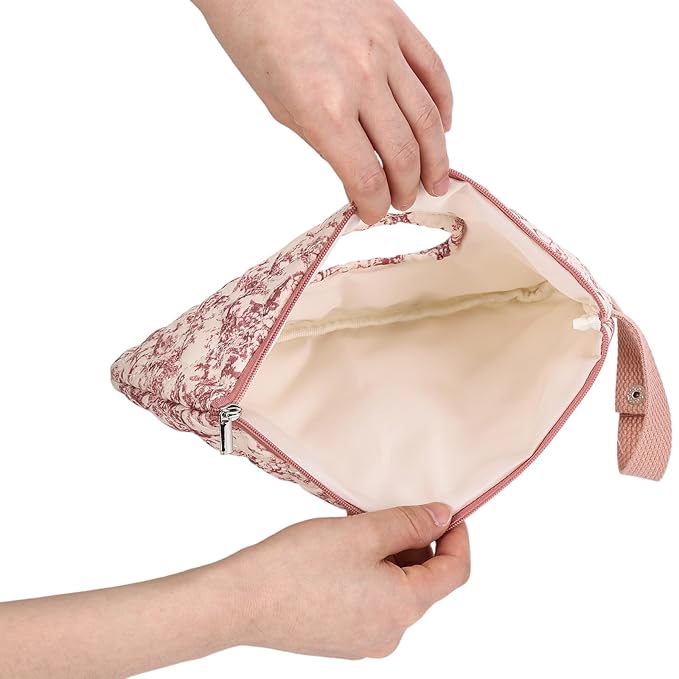 Quilted Baby Diaper and Wipes Pouch Portable Mommy Bag for Stroller Reusable Wipes Pouch with Lanyard (Pink Style 1)