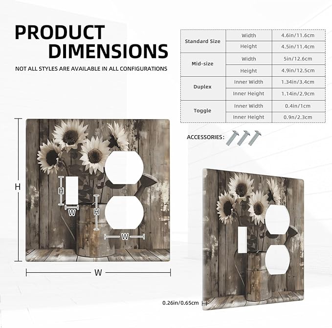 Rustic Floral Country Sunflower Daisy Old Wooden Boards Wallplates 1 Toggle 1 Duplex Switch Plate Electrical GFCI Faceplate Decorative Light Switch Covers for Farmhouse Home Decor