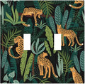 Jungle Cheetah Tropical Wildlife Leopard Green Palm Leaf Decorative Switch Plates 2 Gang Double Toggle Outlet Light Switch Cover Wall Plate Electrical Faceplate for Farmhouse Home Decor