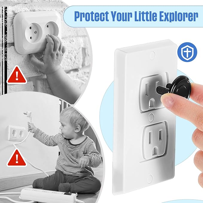 Thyle 200 Pcs Baby Proofing Outlet Covers Bulk Improved Grip Socket Guards for Child Safety Standard Universal Electrical Plug Protectors for Home Office Daycare (Black)