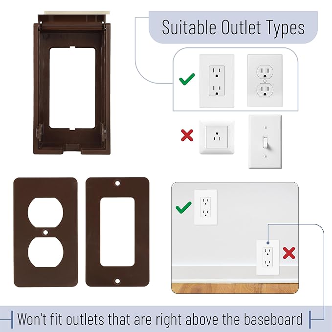 Bates - Baby Safety Outlet Cover Box, Brown, Outlet Covers Baby Proofing, Plug Covers for Electrical Outlets
