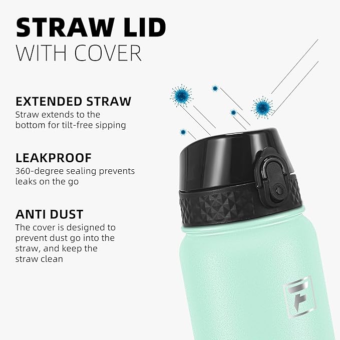 Fanhaw 40 oz Insulated Stainless Steel Water Bottle with Straw Lid, Leakproof Extra-Large Sports Bottle for Men & Women (Green Pink)
