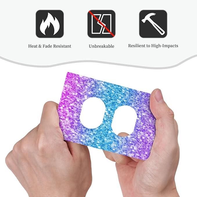 Outlet Covers Fantasy Colorful Glitter Blue Purple Gradient 1 Gang Duplex Light Switch Cover Plate Decorative Wall Plates Socket Cover Electrical Switchplate for Kids Room Home Decor