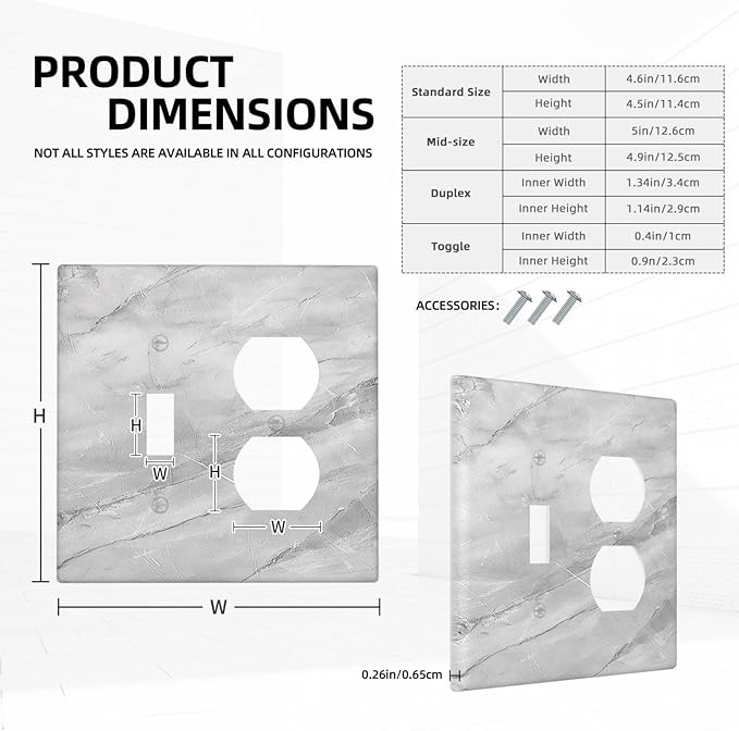 Outlet Covers Gray Marble Pattern 1 Toggle 1 Duplex Switch Plate Covers Electrical Light Switch Cover Plate Decorative Wall Plate Socket Cover for Home Farmhouse Decor