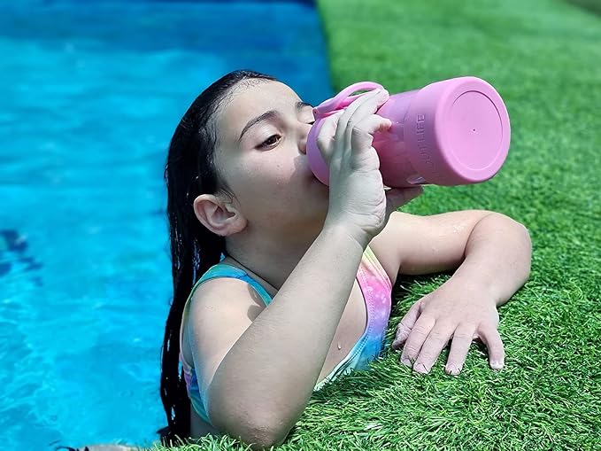 CHILLOUT LIFE 12 oz Kids Insulated Water Bottle for School with Straw Lid Leakproof and Cute Waterproof Stickers, Personalized Stainless Steel Thermos Flask Metal Water Bottle, Pink Sparkle