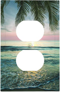 Tropical Beach Sunset Duplex Wall Plate - 1-Gang Standard US Size Palm Fringe Ocean View Outlet Covers for Pool Beach House Decor