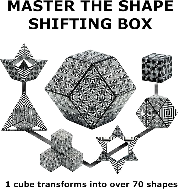 Shashibo Shape Shifting Box - Award-Winning STEM Fidget Toy with Ultra Strong Magnets - Puzzle Cube Transforms Into 100+ Shapes, Perfect Sensory Gift for Kids, Teens, and Adults (Black & White)