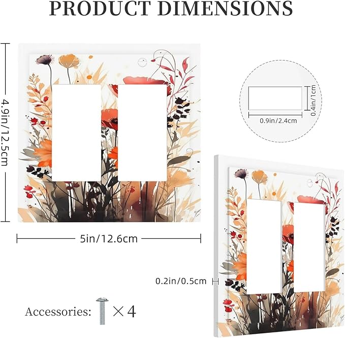 Decorative Outlet Covers Country Watercolor Flowers Art Wildflower 2 Gang Double GFCI Rocker Electrical Wall Panels Light Switch Cover Plate for Bedroom Cabin Decor