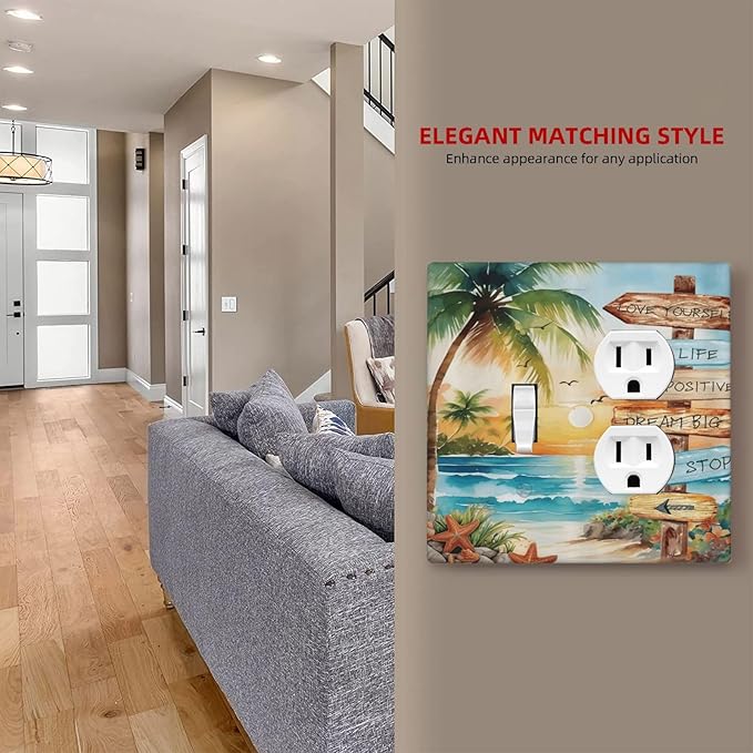 Tropical Beach Palm Tree Summer Coastal Ocean Sunset Wallplates 1 Toggle 1 Duplex Switch Plate Electrical GFCI Faceplate Decorative Light Switch Covers for Bedroom Living Room Decor