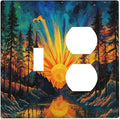 Light Switch Cover Plate Vintage Forest Sun Boho Mountain Starry Sky 2 Gang Decorative Switch Plates 1 Toggle Duplex Combo Outlet Covers GFCI Wall Plates for Bathroom Bedroom Decor