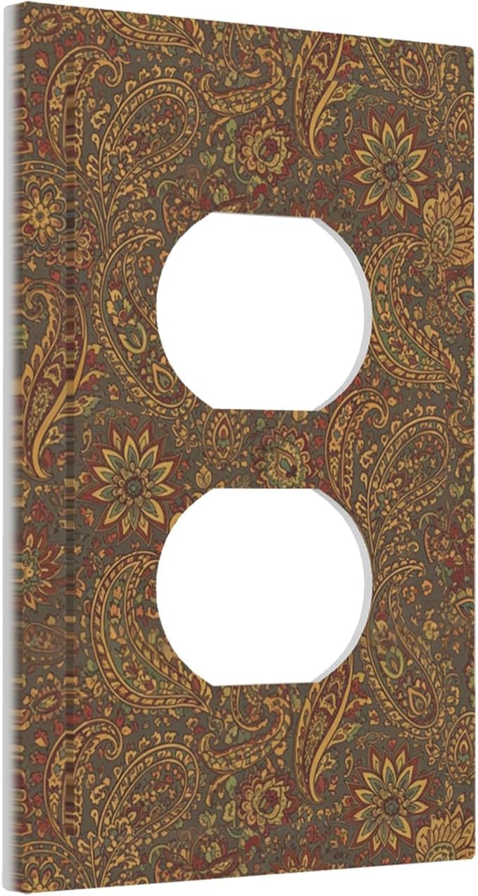 Vintage Paisley Duplex Wall Plate - 1-Gang Standard US Size Bohemian Boho Outlet Covers, Autumn Tones Retro Floral for Eclectic Homes
