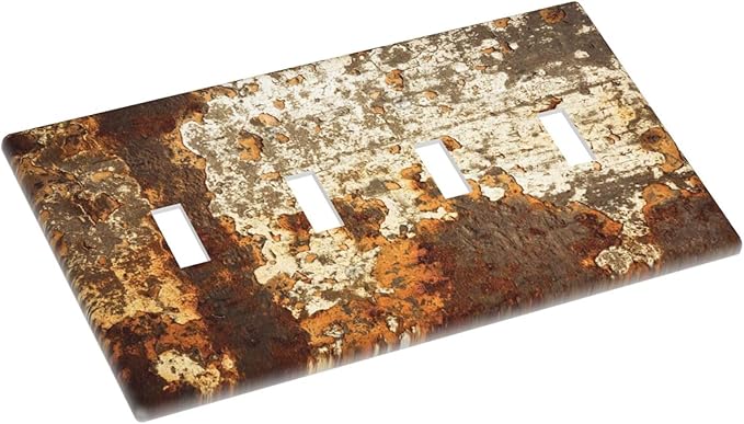 Light Switch Covers Vintage Metal Rust Texture Peeling Paint Quad Toggle Electrical Faceplate 4 Gang Wall Plate Decorative Switch Plates For Farmhouse Cabin Decor