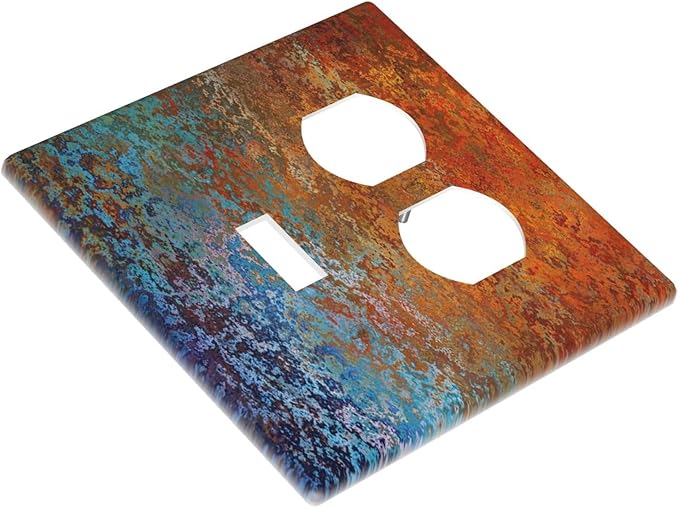 Light Switch Cover Red/Celestial Blue Rust Colorful Metal Rusty 2 Gang Outlet Cover 1 Toggle Duplex Decorative Switchplate Wall Plate Electrical Receptacle Art Faceplate for Bedroom Bathroom