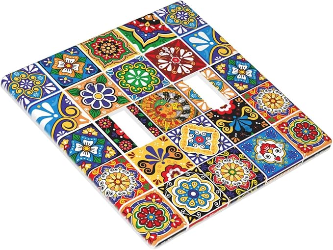 Talavera Mexican Tiles Double Light Switch Cover Plates Decorative 2 Gang Wall Plate Double Toggle Lightswitch Cover