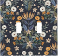 Boho Leaf Floral Navy Blue Background Double Toggle Light Switch Covers 2 Gang Wall Plate Dual Decorative Switchplate Electrical Faceplate for Farmhouse Country Bedroom Bedroom Decor