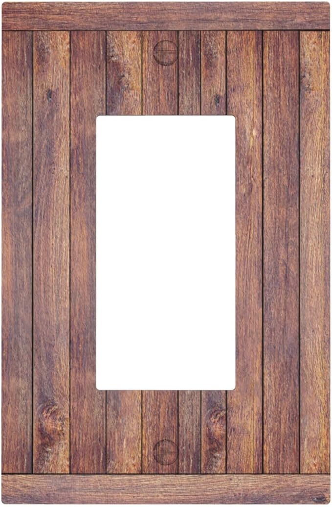 Decorative Light Switch Cover Plate with Wood Texture Rustic Vertical Planks Brown Design 1 Gang Rocker Outlet Covers Single Decora Gfci Device Wall Plate Vintage Aesthetic Kitchen/Bedroom
