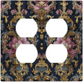 Decorative Outlet Covers Rococo Pink Floral Flower Gold Leaf 2 Gang Light Switch Cover Plate Double Duplex Wall Plates for Electrical Outlets Switch Plate Covers for Bedroom Home Decor