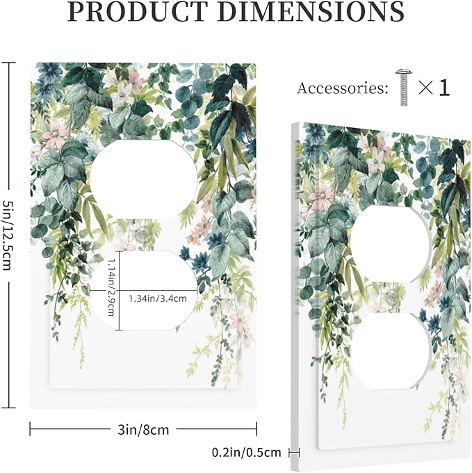 Colorful Plant Flower Sage Eucalyptus Leaves Outlet Covers 1 Gang Duplex Light Switch Cover Decorative Switch Plates Electrical Receptacle Faceplate Wall Plate for Bedroom Living Room Decor