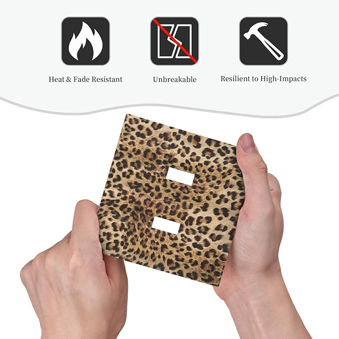 Classic Leopard Cheetah Double Toggle Light Switch Cover 2 Gang Wall Plate Decorative Switchplate Electrical Faceplate Standard Size for Men and Women Bathroom Bedroom Home Decor 5" x 4.9