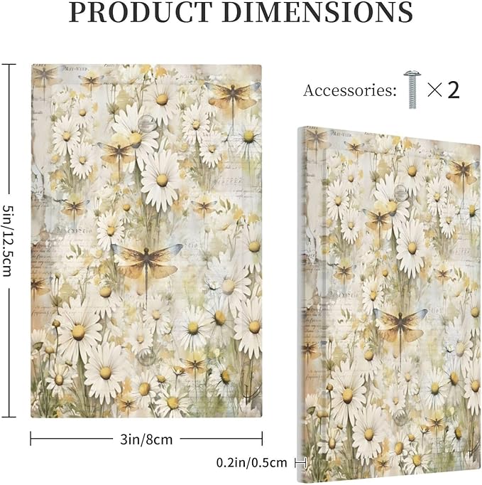 Vintage Letter Paper Wildflowers Dragonfly Daisy Floral Light Switch Cover Plate 1 Gang No Device Blank Electrical Wall Plates Faceplate Decorative Switch Plate Covers for Farmhouse Bedroom Decor