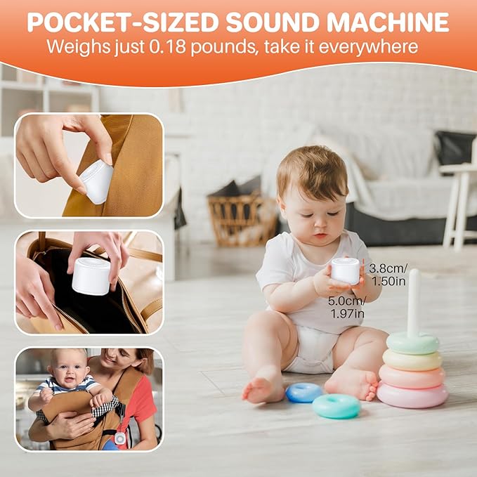 FUNYKICH Travel White Noise Sound Machine with Colorful Light, Portable Mini Sound Machine for Baby Adults Kids with 10 Sounds, Sleep Timer, Memory Function, Rechargeable for Travel, Home and Office