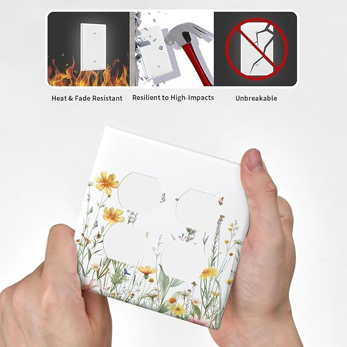 Decorative Light Switch Cover Plate Rustic Colorful Floral Butterfly Watercolor Flowers 2 Gang Decorative Switch Plates 1 Toggle Duplex Combo Outlet Covers GFCI Plug Covers Wallplates for Bathroom