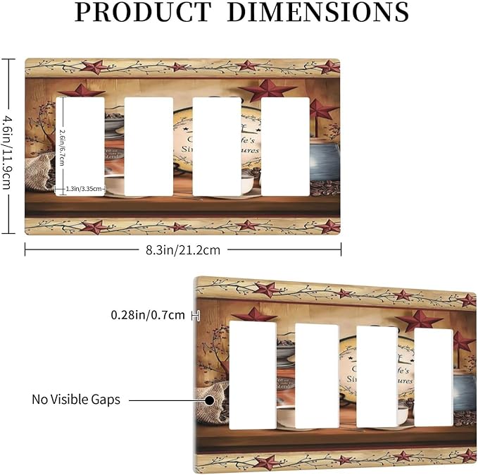 Kitchen Western Cabin Coffee Beans 4 Gang Screwless Quad Decorator Wall Plate Country Lodge Life Cafe Electrical Quadruple Device Rocker/Gfci Dimmer Receptacle Outlet Light Switch Cover Face Plate