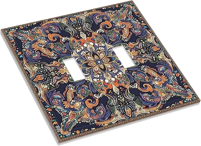 Decorative Switch Plates Mandala Petals Retro Flowers 2 Gang Double Toggle Outlet Light Switch Cover Wall Plate Electrical Faceplate For Bed Room Home Decor