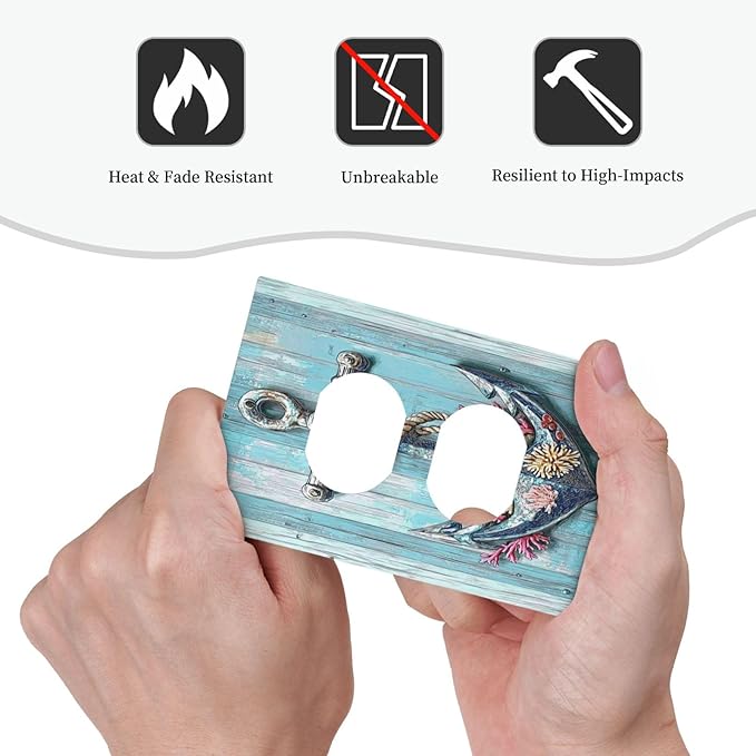 Outlet Covers Anchor Coastal Beach Nautical Coral 1 Gang Duplex Light Switch Cover Decorative Switch Plates Electrical Receptacle Faceplate Wall Plate For Farmhouse Cabin Decor