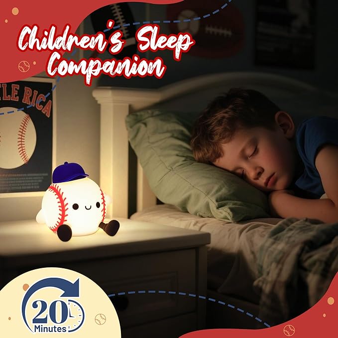 Attivolife Baseball Night Light, Baseball Gifts for Boys, Soft Silicone Nursery Bedroom Bedside Decor Dimmable Rechargeable LED Touch Lamp, Baby Kid Teen Sport Lover Athlete Christmas Birthday Gifts