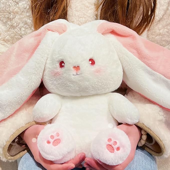2PCS Reversible Carrot Strawberry Bunny Plush with Zipper, Easter Bunny Stuffed Animal Toy, Cute Rabbit Plushie Birthday Gift for Boys Girls Kids (1pcs 13.8" Strawberry)