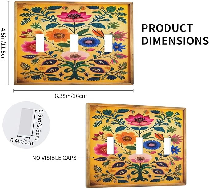 Decorative Art Light Switch Covers ColorFul Blooms 3 Gang Triple Toggle Wall Plate Decorative Switch plate Electrical Faceplate for Home Decor