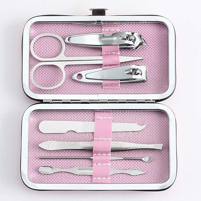 3 Pack 7Pcs Manicure Set,Cute and Surprisingly Sturdy Stainless Steel Nail Clipper Set with case, Great Gifts Personal Pedicure Kit for Women Men Girls Travel, Pink Blue Green