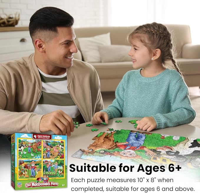 MasterPieces – Jigsaw Puzzle Set for Kids 6+ Years, 4-Pack of 100 Pieces, Educational and Fun Game, Silly Animals Collection, Gift Idea for Children, 8" x 10"
