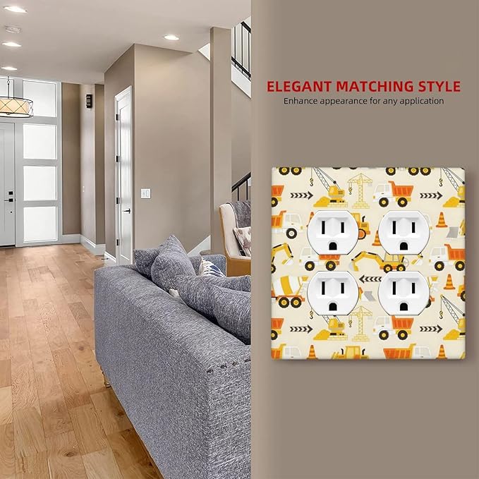 Decorative Outlet Covers Construction Vehicle Yellow Trucks Diggers 2 Gang Light Switch Cover Plate Double Duplex Wall Plates for Electrical Outlets Switch Plate Covers for Home Decor