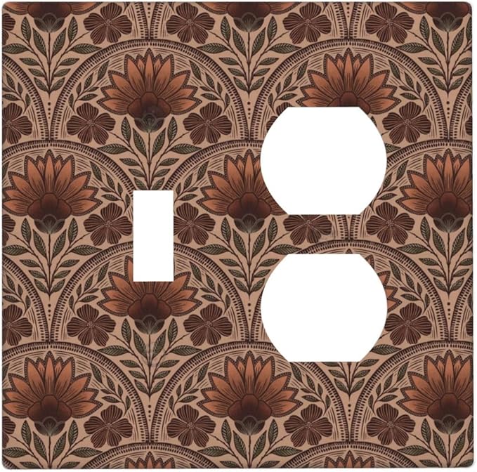 Earth Tone Floral Rustic Damask Boho Flower Wallplates 1 Toggle 1 Duplex Switch Plate Electrical GFCI Faceplate Decorative Light Switch Covers for Farmhouse Home Decor