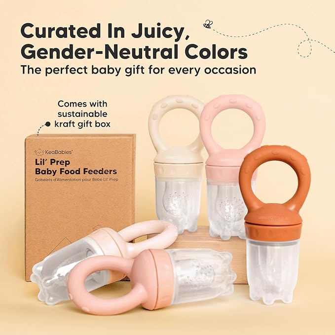 KeaBabies Baby Fruit Feeder 2pk - Silicone Baby Food Feeder for Babies 6-12 Months, Breast Milk Popsicle Teether, Weaning, Pacifier, Freeze Frozen Solid Food, Infant Feeding Essential (Mist Rose)