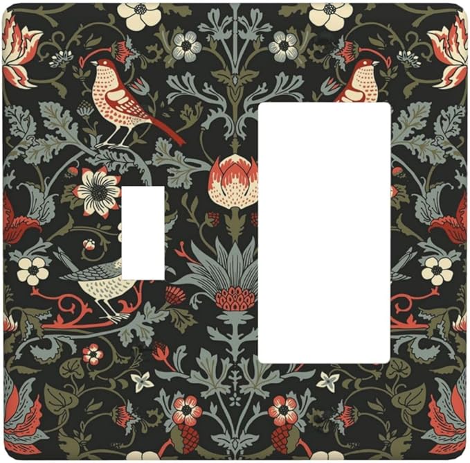 Vintage Birds Berries Mid Century Floral Flower Outlet Covers 1 Toggle 1 Rocker Combination Decorative Wall Plate Electrical Switch Plates Light Switch Cover Plate for Bedroom Living Room Decor