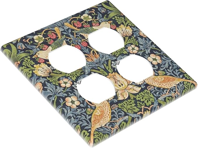 Outlet Covers Morris Strawberry Thrush Birds Colorful Plants 2 Gang Double Duplex Decorative Light Switch Covers Electrical Wallplates Socket Faceplate For Bed Room Living Room Decor
