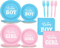 96 PCS Gender Reveal Party Supplies Gender Reveal Plates and Napkins Baby Shower Party Tableware Boy or Girl Disposable Paper Plates Napkins for Party Decorations Supplies Favors for 24 Guests