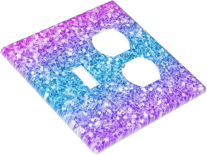 Light Switch Cover Plate Fantasy Colorful Glitter Blue Purple Gradient 2 Gang Outlet Covers 1 Toggle 1 Duplex Socket Cover Wallplates Electrical Switch Plate Covers for Kids Room Home Decor