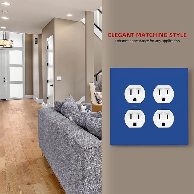 Blue 2 Gang Double Duplex Receptacle Combo Outlet Light Switch Cover Wall Plate Electrical Faceplate Decorative Dual Device Switchplate