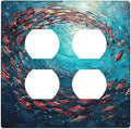 Ocean Fish School Of Fish Vortex Deep Sea Outlet Covers 2 Gang Double Duplex Decorative Light Switch Covers Electrical Wallplates Socket Faceplate for Kids Room Bedroom Decor