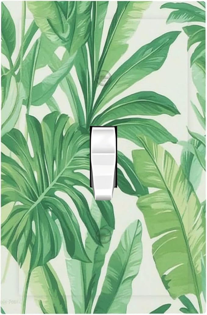 Decorative Light Switch Cover Tropical Palm Tree Leaf Green Plant 1 Gang Single Toggle Device Electrical Faceplate Switchplates Decorator Outlet Wall Plate For Bed Room Living Room Decor